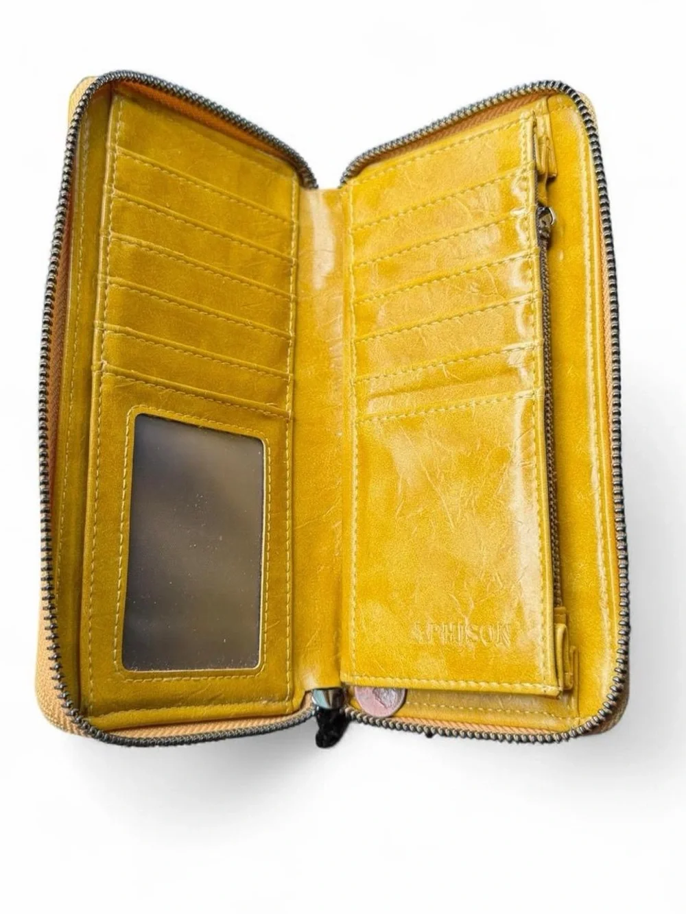 Yellow Floral Embossed Zip Wallet with Tassel